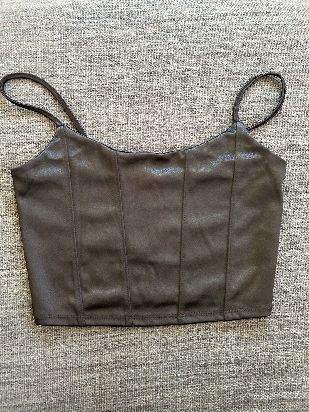 Aéropostale Black Satin Look Shiny Knit Cropped Corset Seamed Cami Top, XS
